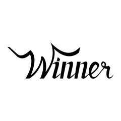 winner hand lettering text. Badge drawn by , using the skills of calligraphy, collected in accordance with rules typography