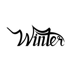 Winter hand lettering isolated on black background. Handmade calligraphy for print, poster, greeting card, invitation. Custom typography design and hand lettering