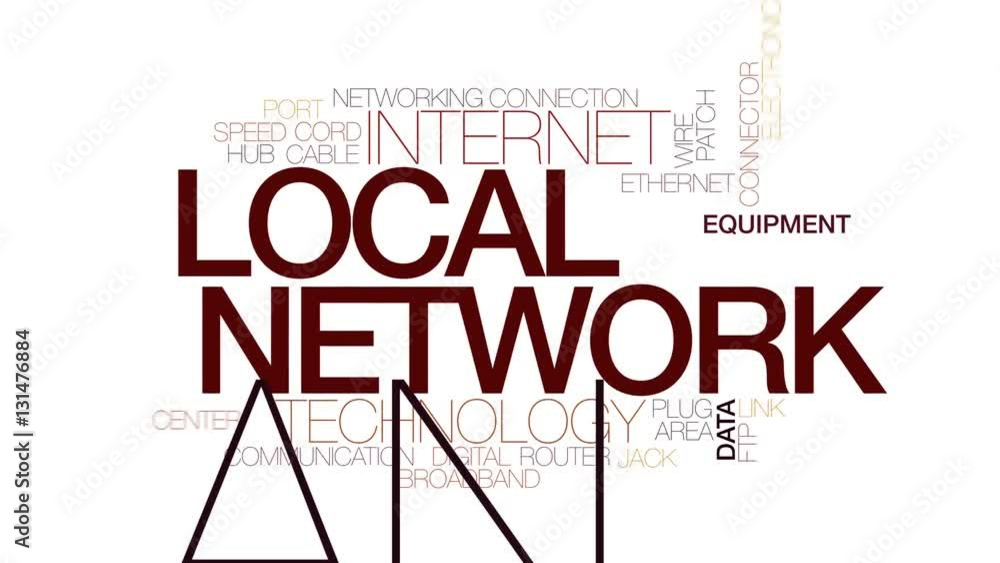 Poster local network animated word cloud. kinetic typography.