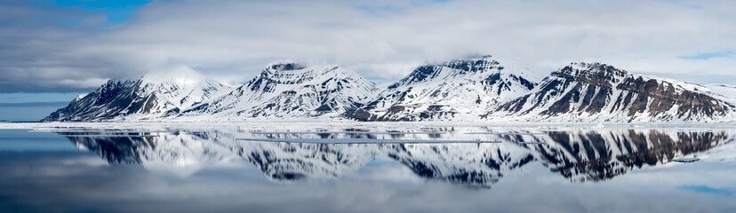 Svalbard Mountain reflection panorama