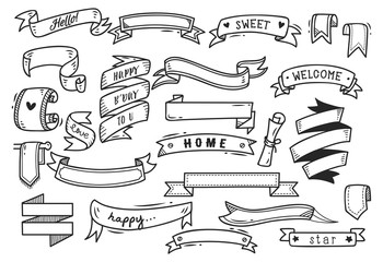set of banner doodle isolated on white background © mhatzapa