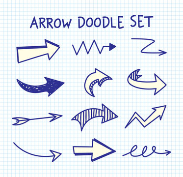 Set of arrow doodle on paper background