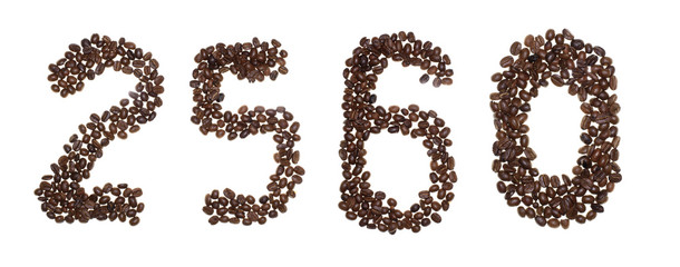number made with coffee beans on a white background