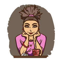 Pretty glamorous girl sitting in front of monitor