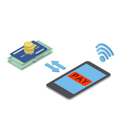 Obraz na płótnie Canvas Mobile payments. Treatment of mobile payment mobile phone screen. Vector isometric illustration