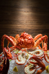 close up of alaskan king crab and lobster