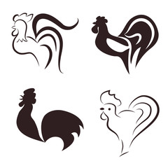 Fototapeta premium cock simple outline of the hand-drawing lines