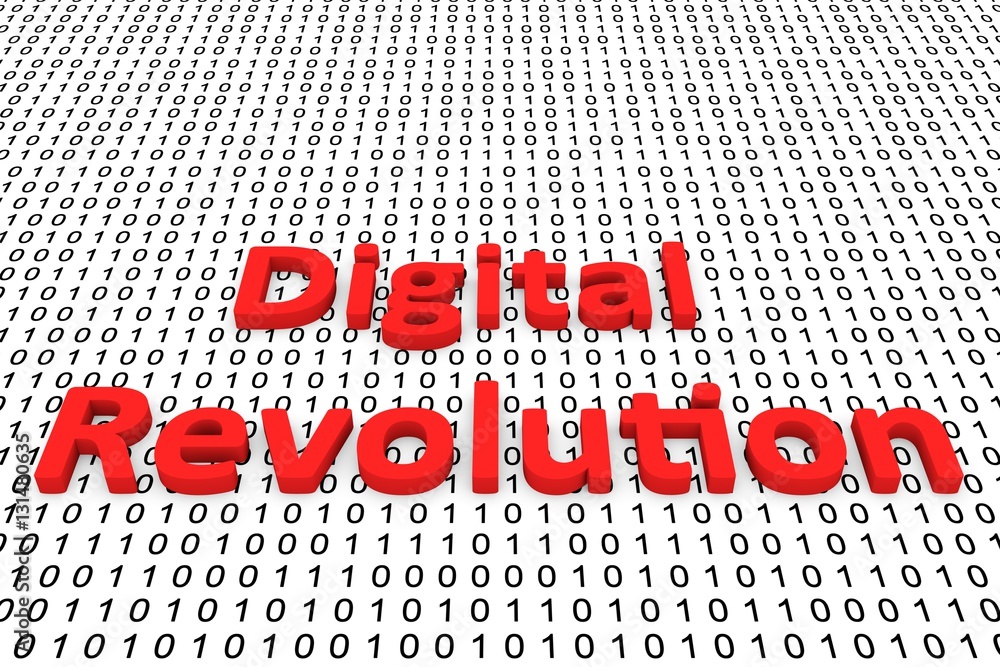 Poster digital revolution in the form of binary code, 3d illustration