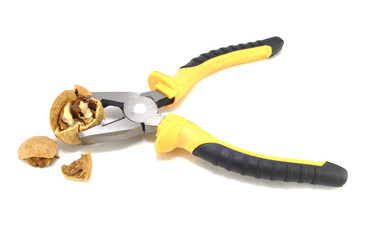 Расколотый грецкий орех на белом фоне