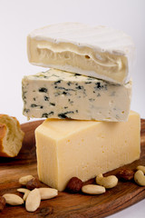 Still-life cheese platter on white background
