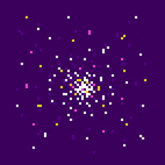 Fototapeta na wymiar Pixel art abstract space explosion mosaic background illustration purple