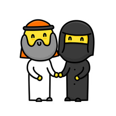 Muslim cartoon style cute standing family couple vector illustration