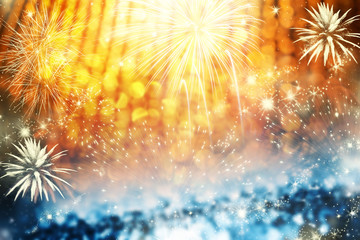 Fototapeta premium fireworks at New Year and copy space