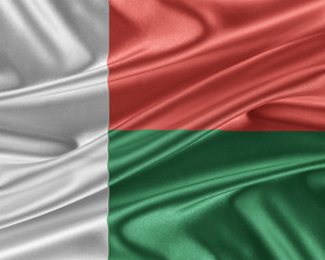 Madagascar flag with a glossy silk texture.