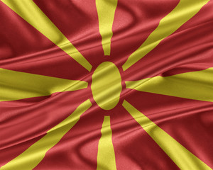 Macedonia flag with a glossy silk texture.