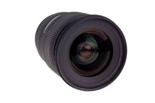 Lens of modern digital camera, view of front lens
