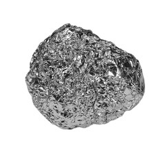 crumpled ball of aluminum foil isolated na white with clipping path