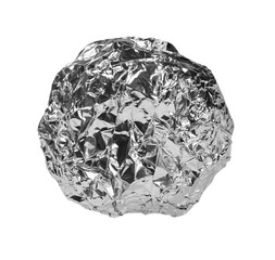 crumpled ball of aluminum foil isolated na white with clipping path