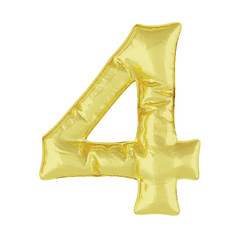 Fototapeta premium Metal balloon on a white background. Gold number four 4. Discounts, sales, holidays, anniversaries. 3D rendering