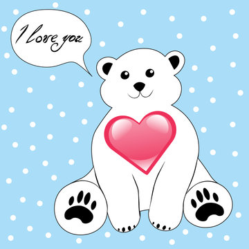 Cute cartoon polar bear with heart i love you valentine's day