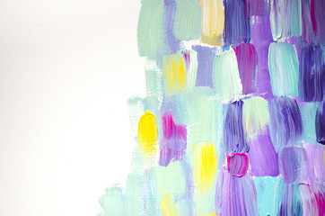 Creative abstract hand painted background, wallpaper, texture. Abstract composition for design elements. Close-up fragment of acrylic painting on canvas with brush strokes. Abstract art background