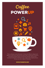 Vector creative colorful illustration of cup of coffee and set o