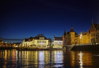 The central station in Amsterdam the Netherlands at night a view