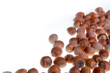 Hazelnuts on a white background. Isolated. Dried nuts.