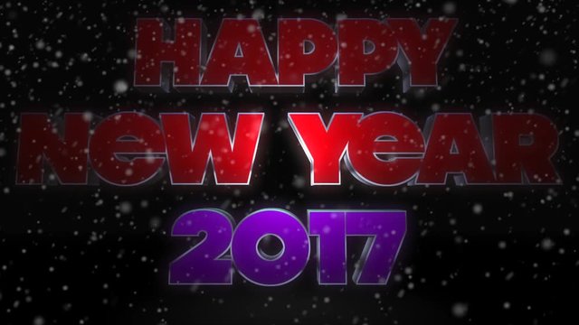 Happy New Year 2017 Text with Snow Falling  - Text Animation Background Loop