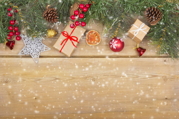 Christmas decoration on a wooden background