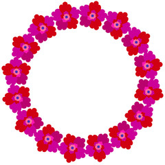 Flower frame happy mother's day card, with a violet-red flowers, round shape on white background