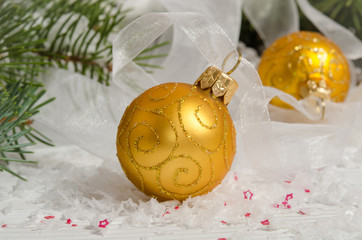 Two christmas balls. Holiday decoration.