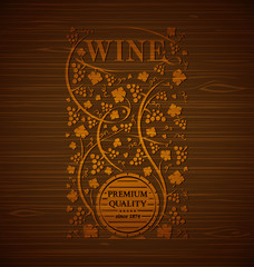 Vector wine emblem with grape bunches and grape leaves on a wooden background - 131489408