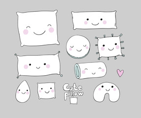 Set of cute cartoon pillows. Interior decorations.