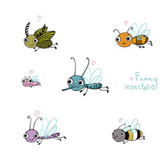 Funny insect cartoon set.