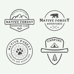 Set of vintage camping outdoor and adventure logos, badges