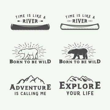 Set of vintage camping outdoor and adventure logos, badges