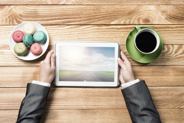 Businesswoman having coffee break