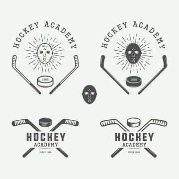 Set Of Vintage Hockey Emblems, Logos, Badges, Labels