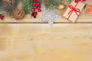 Christmas decoration on a wooden background