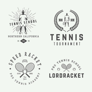 Set of vintage tennis logos, emblems, badges, labels 