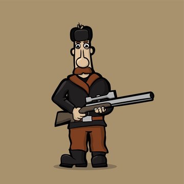 Caricature of mustachioed hunter with a sniper rifle