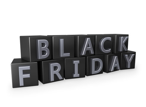 Black Friday cubes with chrome letters isolated on white backgro