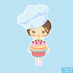 Illustration of Cute Little Girl Baking a Cake Cartoon Vector