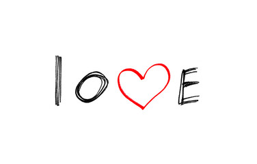 Word ''Love'' with abstract heart on white background