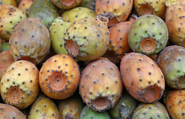 Opuntia cactus fruits sale on retail market stall