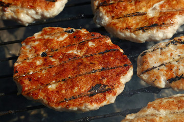 Chicken or turkey burgers for hamburger on grill