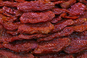 Sundried red tomatoes on retail food market