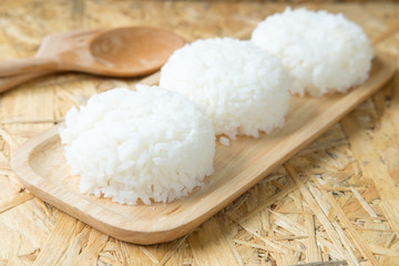 Obraz na płótnie Canvas Delicious and healthy steamed white Thai rice.