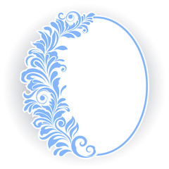 Fototapeta na wymiar Vintage oval frame with blue floral ornament.
